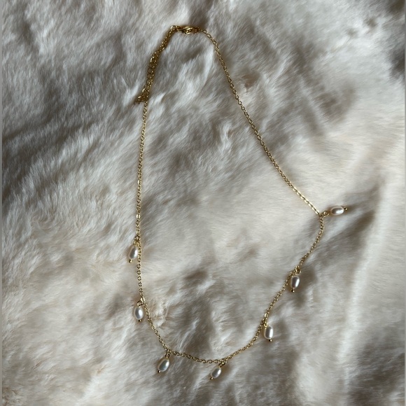 14K Gold Plated Dainty Dangle Pearl Necklace - Picture 3 of 5